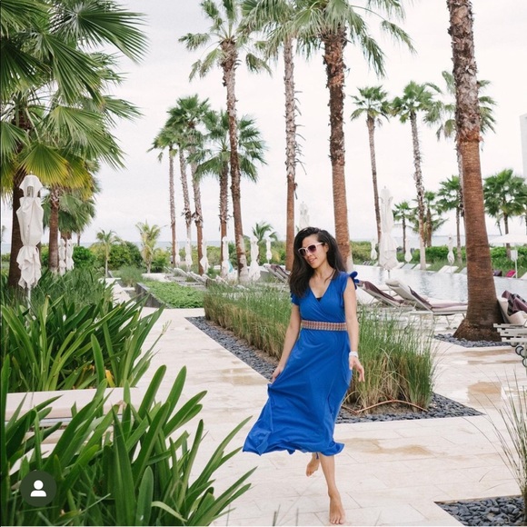 BLUE SOLID WRAP MAXI DRESS - Picture 7 of 8